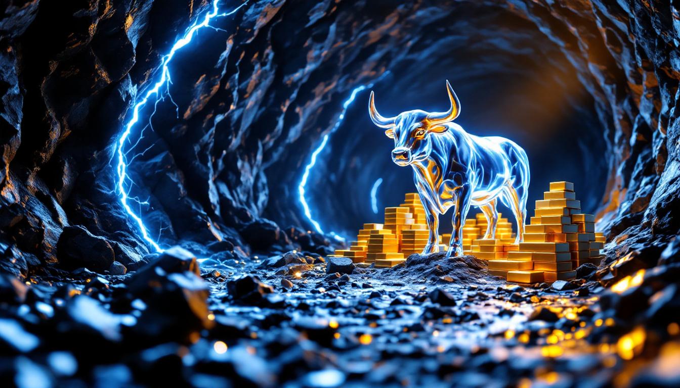 Bull in cave surrounded by gold.